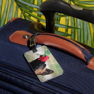 German Shepherd with Red Rose Luggage Tag