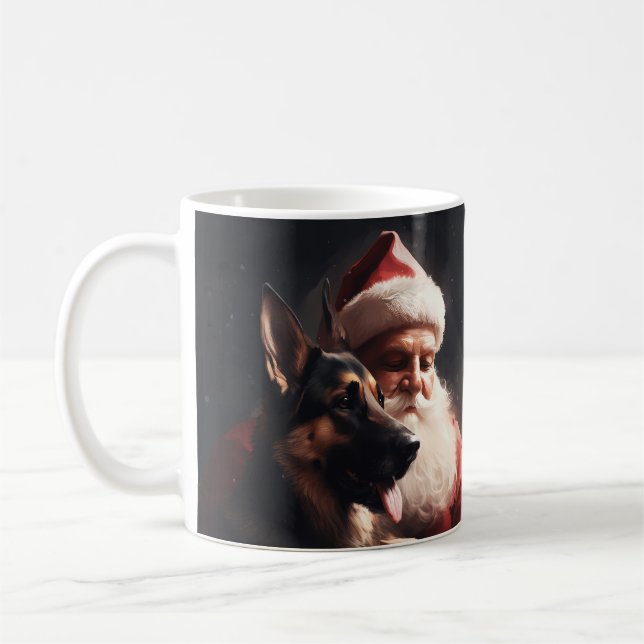 German Shepherd With Santa Claus Festive Christmas Coffee Mug (Left)