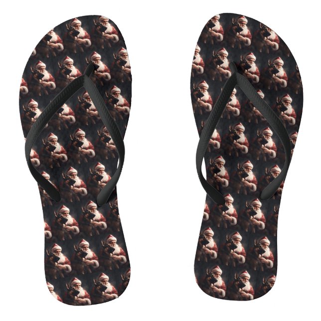 German Shepherd With Santa Claus Festive Christmas Flip Flops (Footbed)