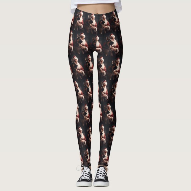 German Shepherd With Santa Claus Festive Christmas Leggings (Front)