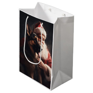 German Shepherd With Santa Claus Festive Christmas Medium Gift Bag