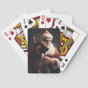 German Shepherd With Santa Claus Festive Christmas Playing Cards