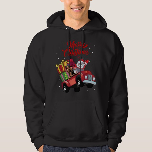 German Shepherd With Santa Claus In Red Truck Dog Hoodie (Front)