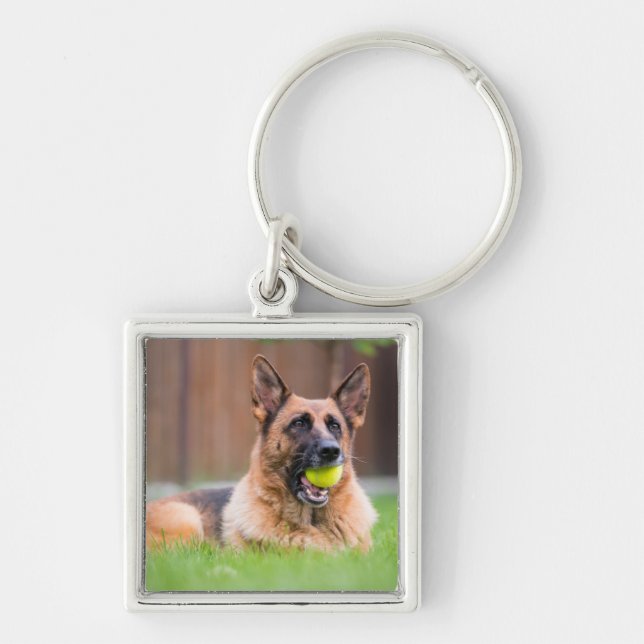 German Shepherd With Tennis Ball Keychain (Front)