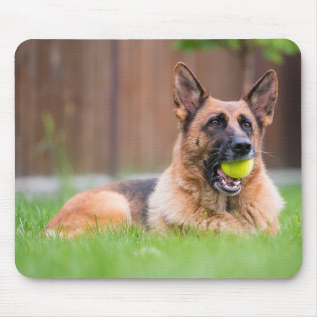 German Shepherd With Tennis Ball Mouse Pad (Front)