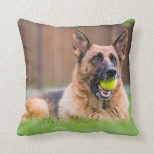 German Shepherd With Tennis Ball Throw Pillow