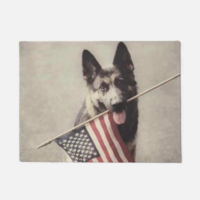 German Shepherd With US Flag Doormat (Front)