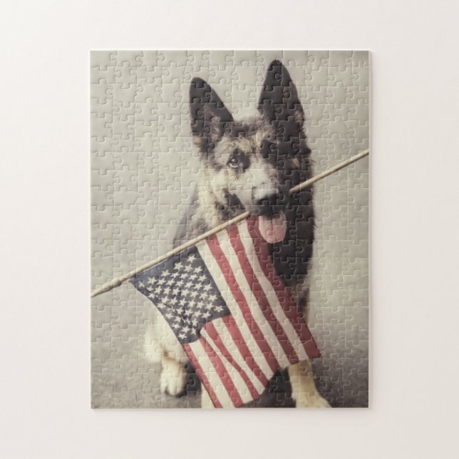 German Shepherd With US Flag Jigsaw Puzzle (Vertical)