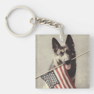 German Shepherd With US Flag Keychain