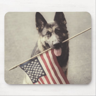 German Shepherd With US Flag Mouse Pad
