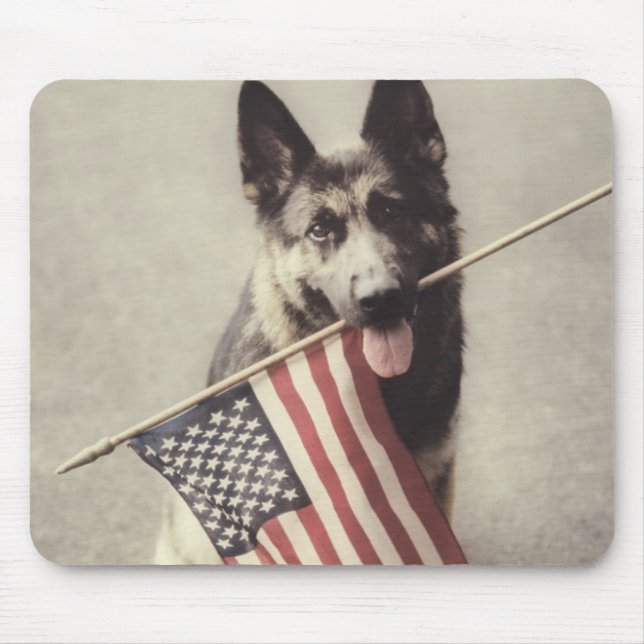 German Shepherd With US Flag Mouse Pad (Front)