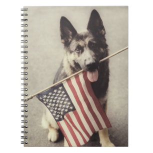 German Shepherd With US Flag Notebook