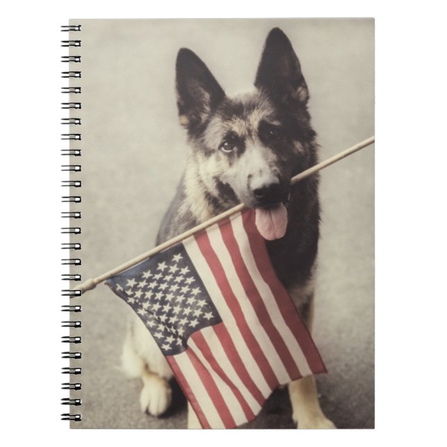 German Shepherd With US Flag Notebook (Front)