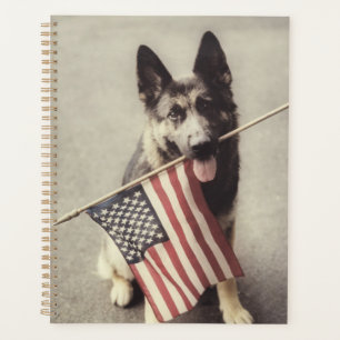 German Shepherd With US Flag Planner