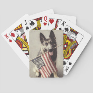 German Shepherd With US Flag Playing Cards