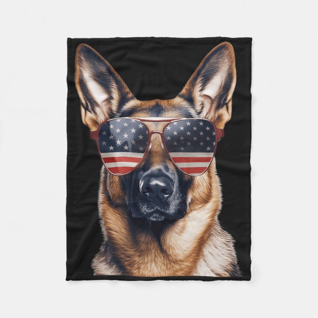 German Shepherd With Usa Flag Independence Day 4th Fleece Blanket (Front)