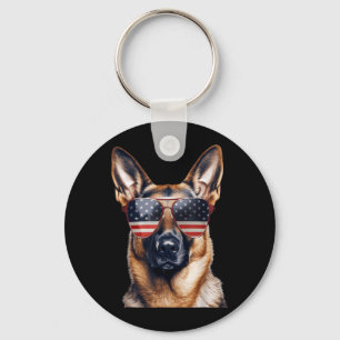 German Shepherd with USA Flag Independence Day 4th Keychain