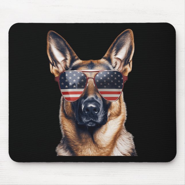 German Shepherd With Usa Flag Independence Day 4th Mouse Pad (Front)