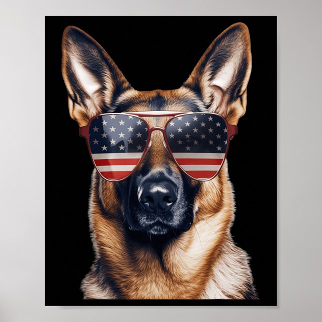 German Shepherd With Usa Flag Independence Day 4th Poster (Front)
