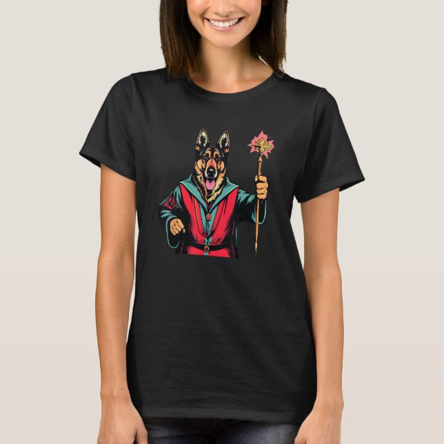 German Shepherd Wizard Funny Dog Magic T-Shirt (Front)