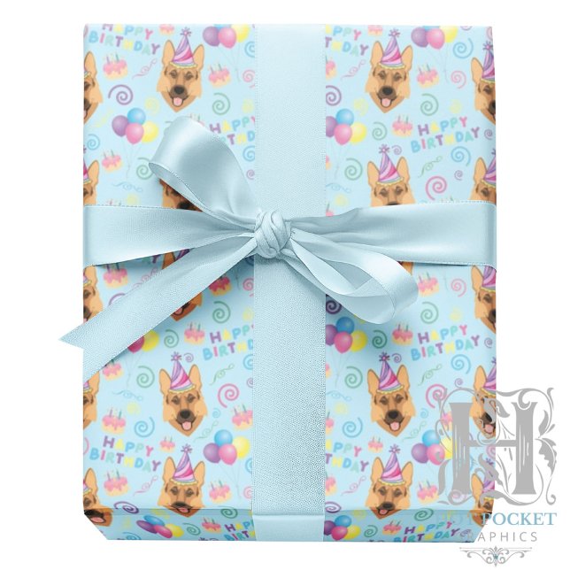 German Shepherd Wrapping Paper in Blue  (Creator Uploaded)