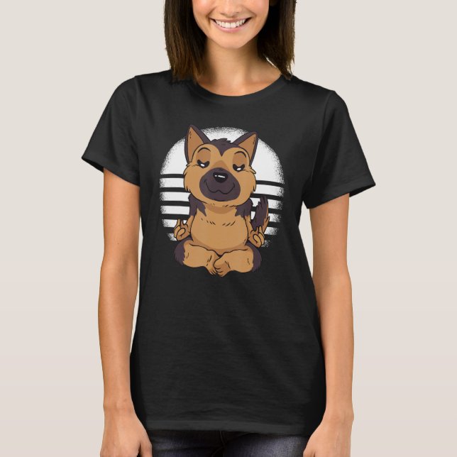German Shepherd yoga meditation meditate Funny dog T-Shirt (Front)