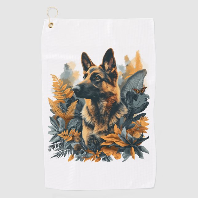 German Shepherds Amid Exotic Foliage Golf Towel (Front)