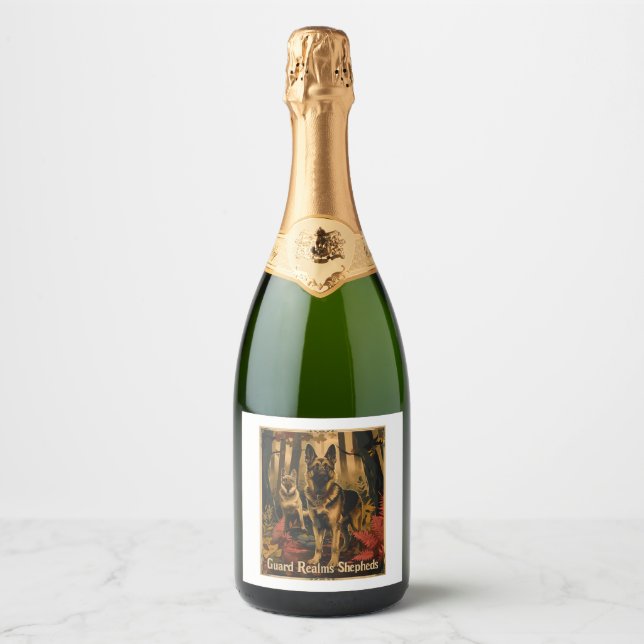German Shepherds Amidst Magical Foliage Sparkling Wine Label (Front)