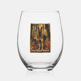 German Shepherds Amidst Magical Foliage Stemless Wine Glass