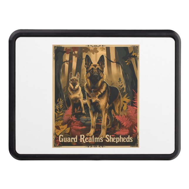 German Shepherds Amidst Magical Foliage Trailer Hitch Cover (Front)