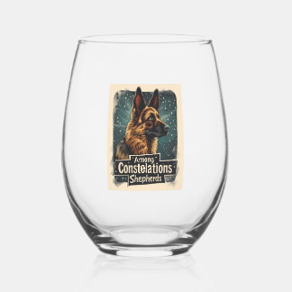 German Shepherds Amongst Constellations Stemless Wine Glass