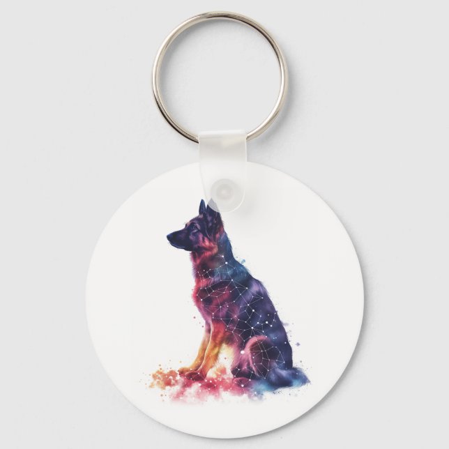 German Shepherds Forming Galactic Patterns Arrange Keychain (Front)
