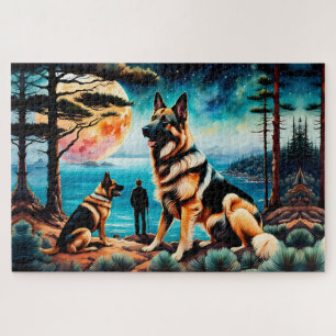German Shepherds Hiking on Mountain Jigsaw Puzzle