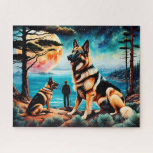 German Shepherds Hiking on Mountain Jigsaw Puzzle