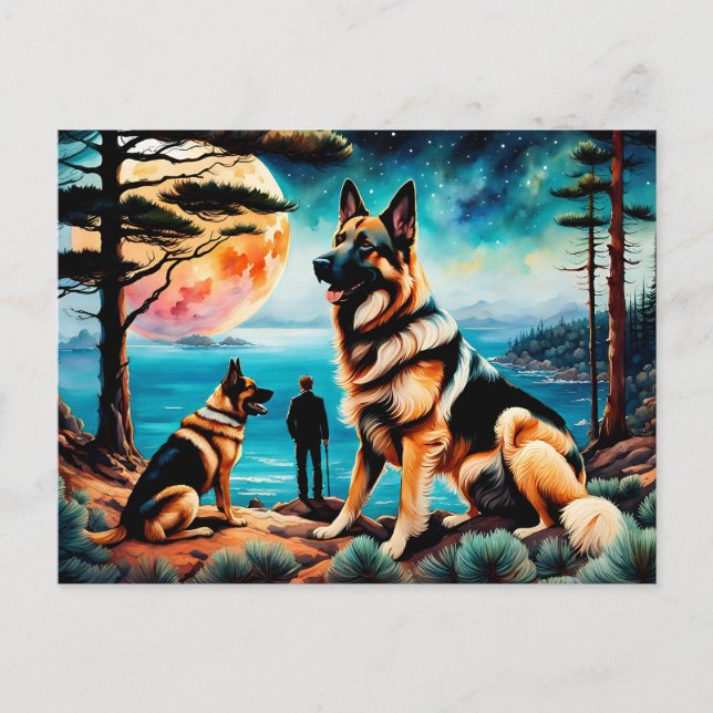 German Shepherds Hiking on Mountain Postcard (Front)
