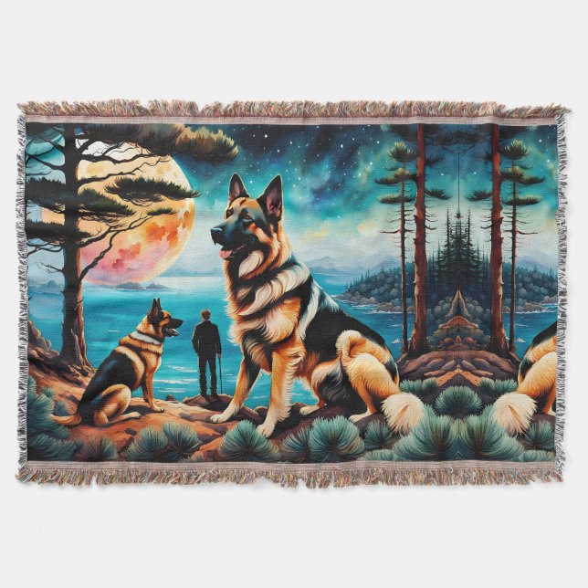 German Shepherds Hiking on Mountain Throw Blanket (Front)
