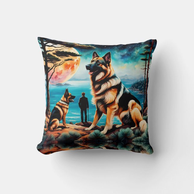German Shepherds Hiking on Mountain Throw Pillow (Front)