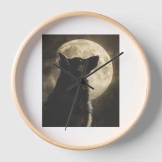 German Shepherds Howling at the Moon Clock