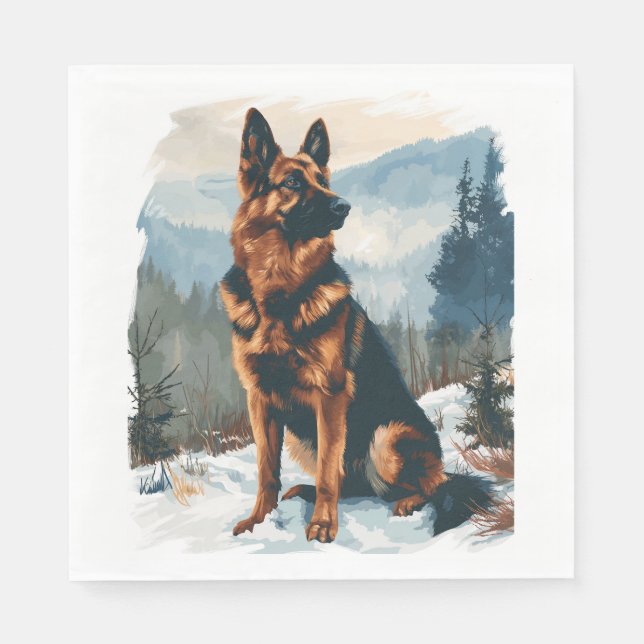 German Shepherds in Winter Wonderland Napkin (Front)