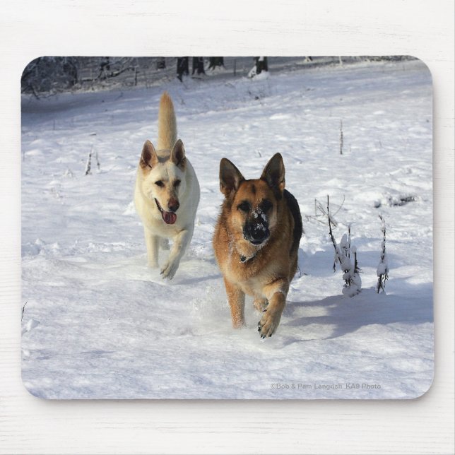 German Shepherds Running in the Snow Mouse Pad (Front)