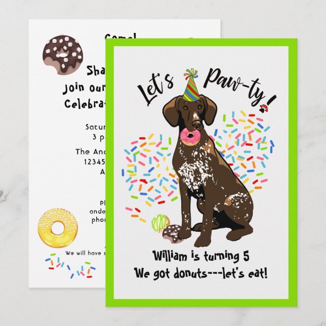 German Short Haired Pointer Birthday Party Invite (Front/Back)
