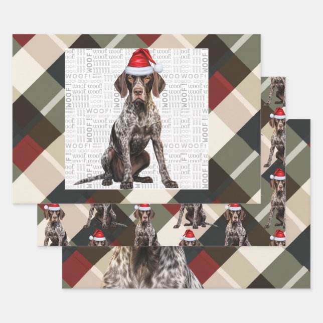 German Shorthair Pointer Christmas Dog Plaid Wrapping Paper Sheet (Set)