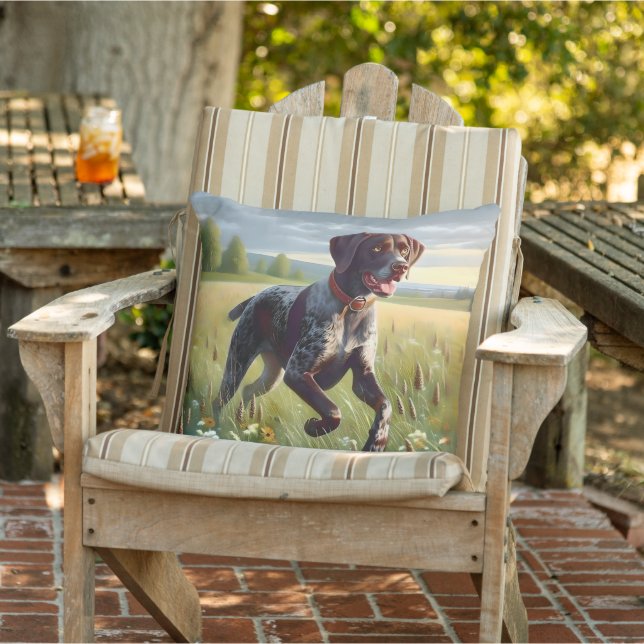 German Shorthair Pointer Running Outdoor Pillow (Chair)