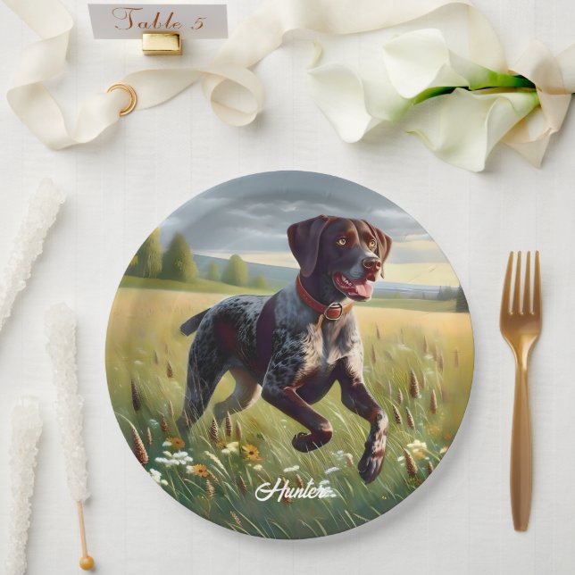German Shorthair Pointer Running Paper Plate (Wedding)
