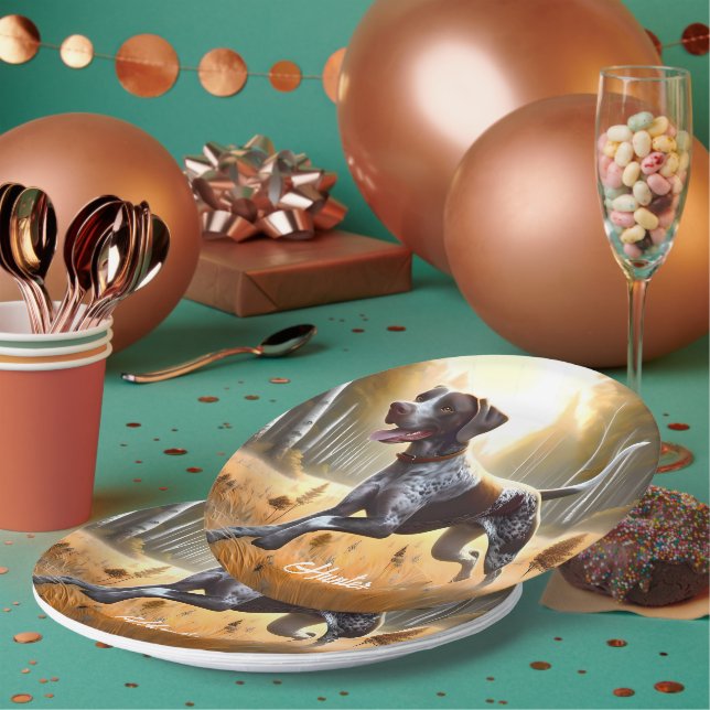 German Shorthair Pointer Running Paper Plate (Multi)