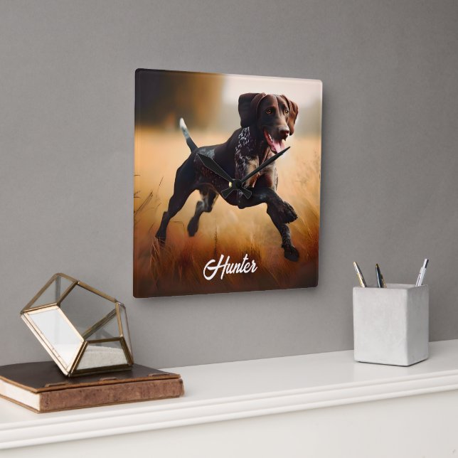 German Shorthair Pointer Running Square Wall Clock (Office)