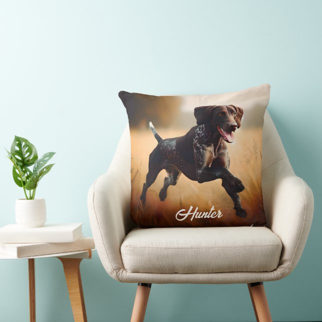 German Shorthair Pointer Running Throw Pillow (Chair)