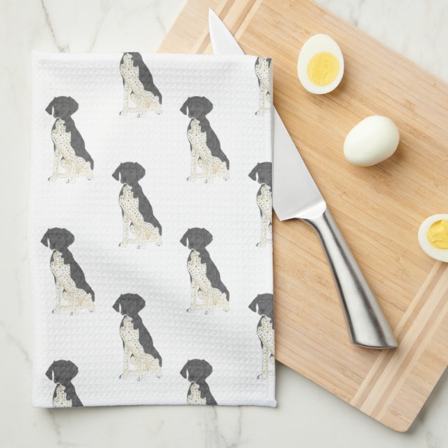 German Shorthaired Pointer (Black & White) Kitchen Towel (Quarter Fold)