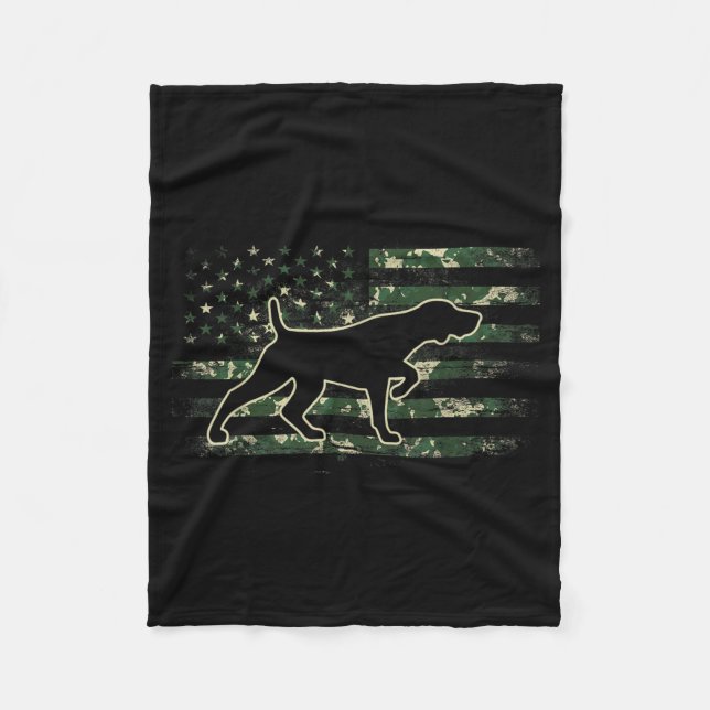 German Shorthaired Pointer Camo American Flag USA Fleece Blanket (Front)