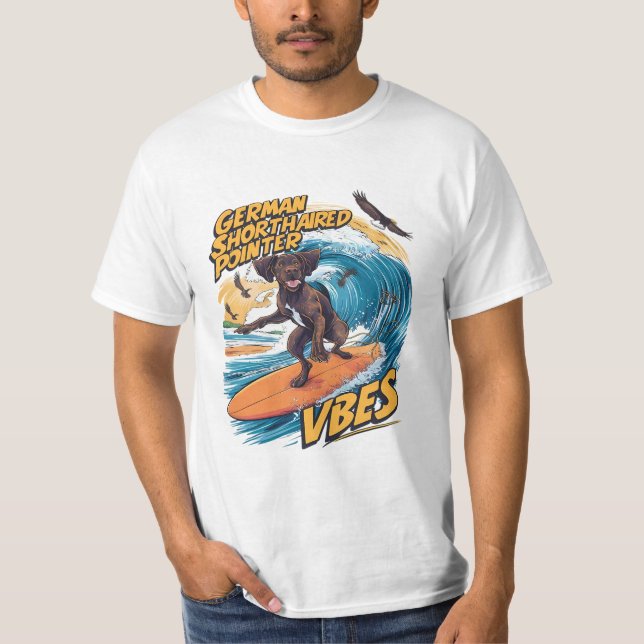 German Shorthaired Pointer Catching Big Wave T-Shirt (Front)